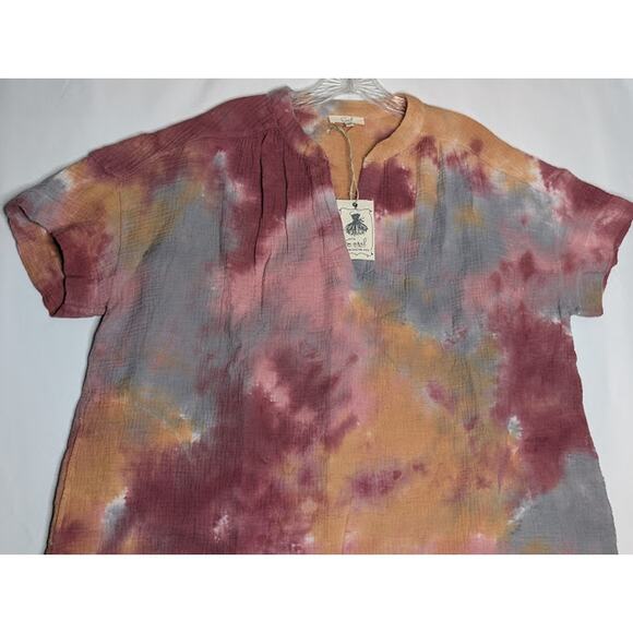 EASEL Womens Hippie BOHO 100% Cotton Tie Dye gauzy tunic Shirt size Large NWT - Picture 3 of 8